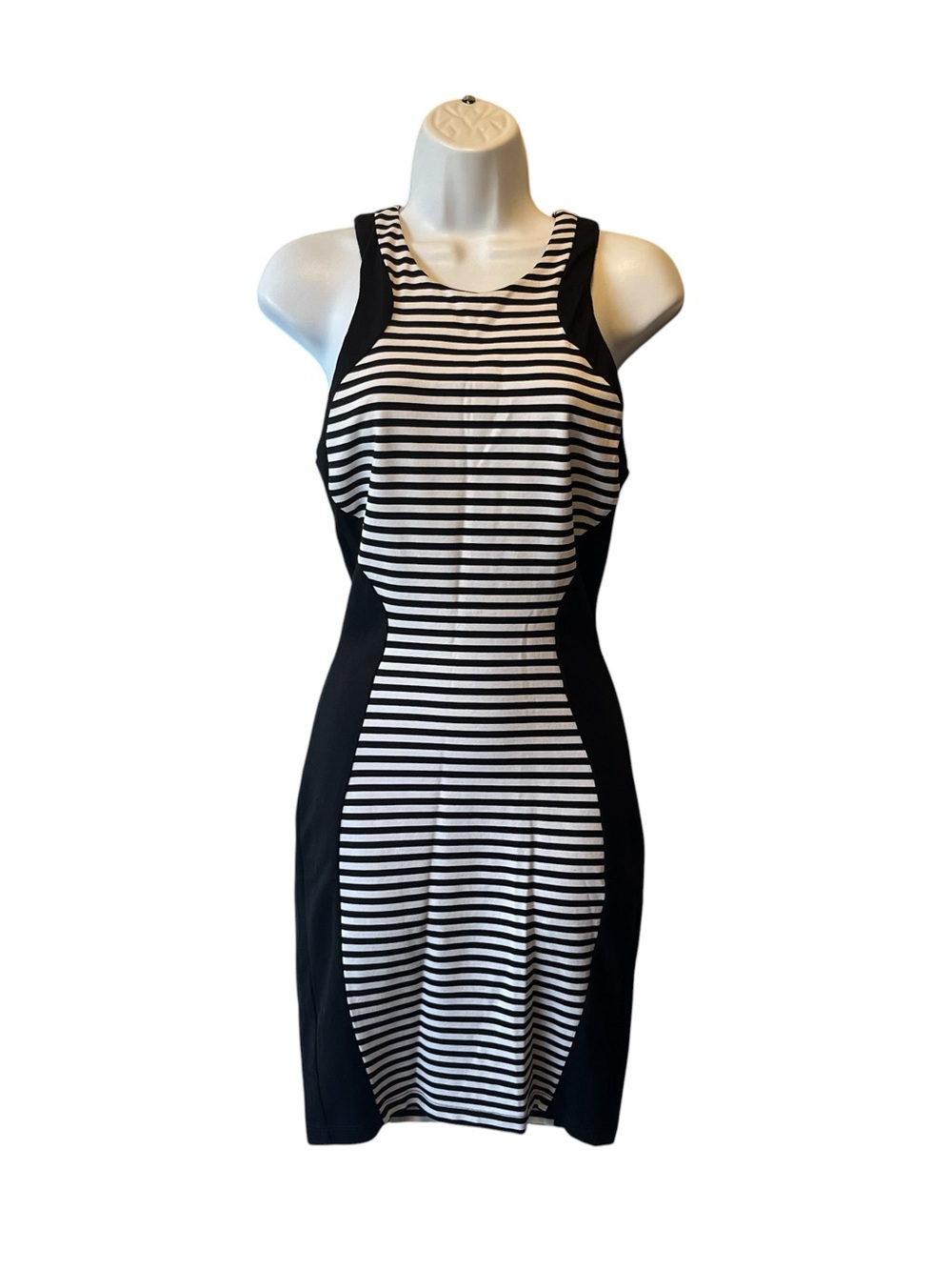 Torn by Ronny Kobo sheath dress S Black White striped Sleeveless Professional